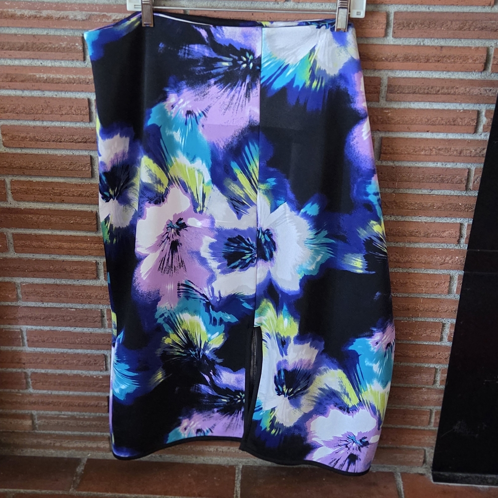 Floral Midi Skirt in Black and Purple